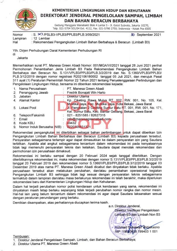 Rekomendasi Kementerian Lingkungan Hidup 1